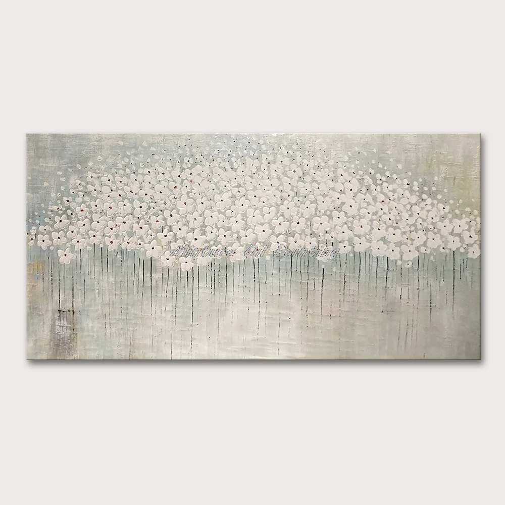 

Настенная картина Mintura для гостиной, картина маслом на холсте, ручная роспись, палитра ножей, белый цветок, Современное украшение для дома