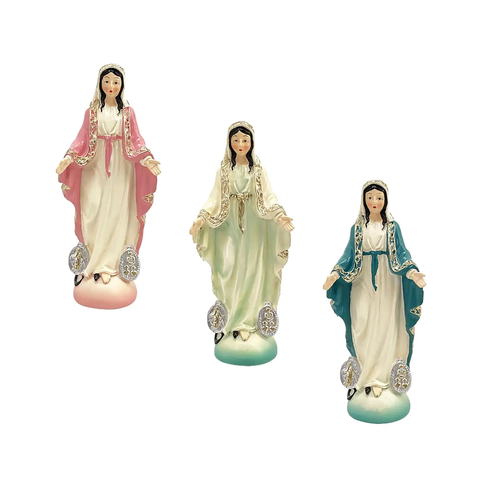 Catholic Virgin Mary Figurine Sculpture Hand Painted Handmade Tabletop Collection Resin Craft Desk Ornament 4.8inch Tall