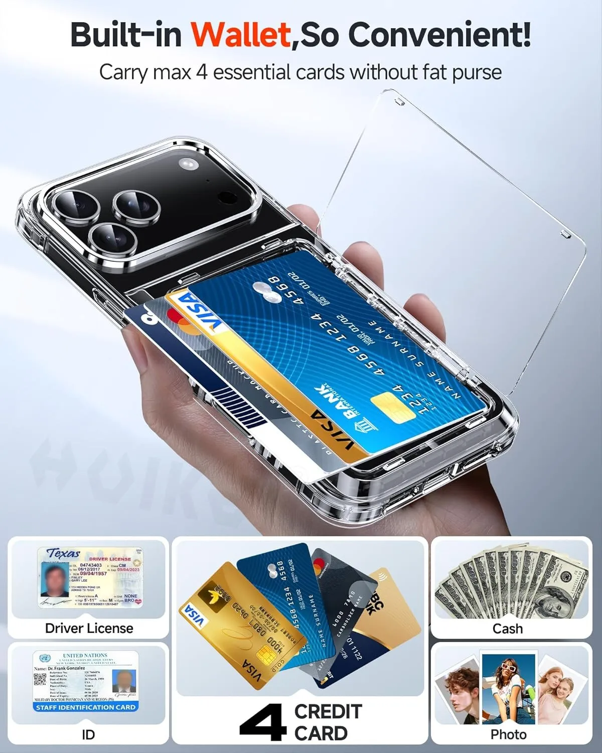 Slim Heavy Duty Wallet Card Case with Slide Slot and Holder