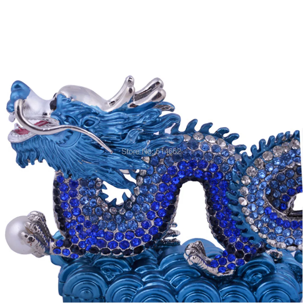Feng Shui Bejeweled Blue Dragon animal statue G1290 3