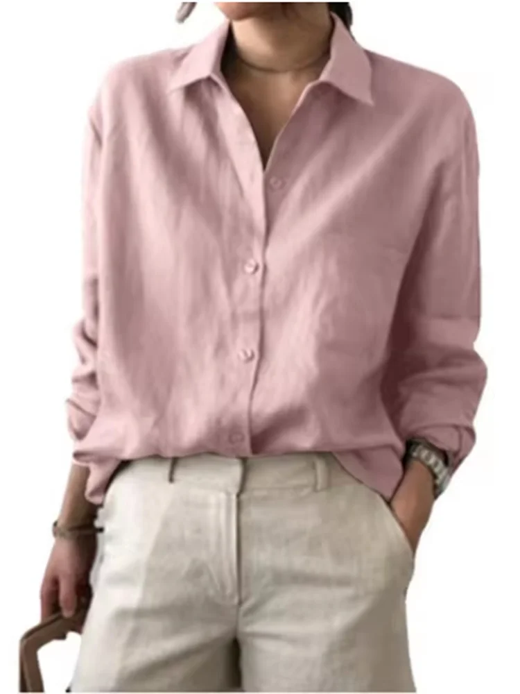 Fashionable Classic Long Sleeved Lapel Button Up Women's Shirt Daily Office Artistic Retro Style Autumn Top 1