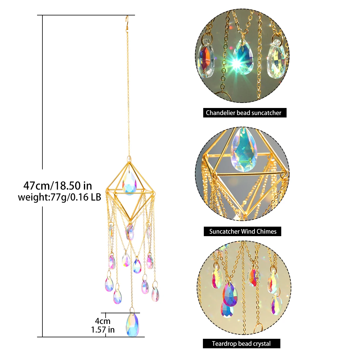 Window Suncatcher Wind Chime Prism Crystal Sun Catcher Wall Hanging Rainbow Maker Light Catcher for Garden Patio Decoration Gift