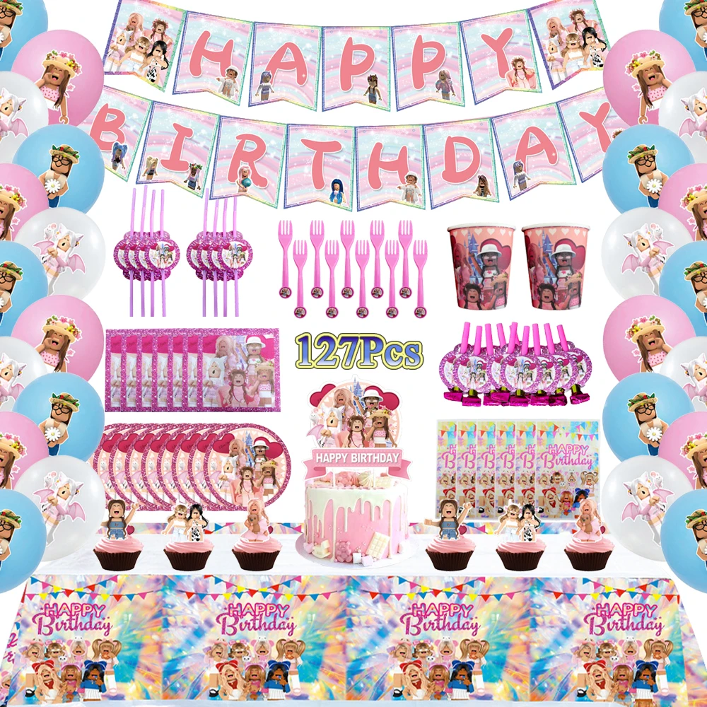 Roblox Theme Party Disposable Tableware Pink Roblox Decoration Napkin