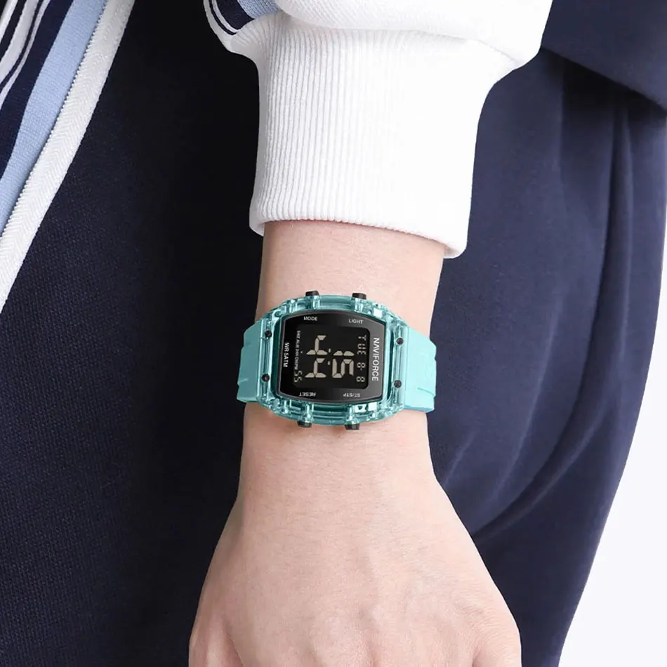 NAVIFORCE Women Sports Watches 50m Waterproof LCD Digital Silicone Bracelet Female Wristwatches Luminous Alarm Electronic Clock 4