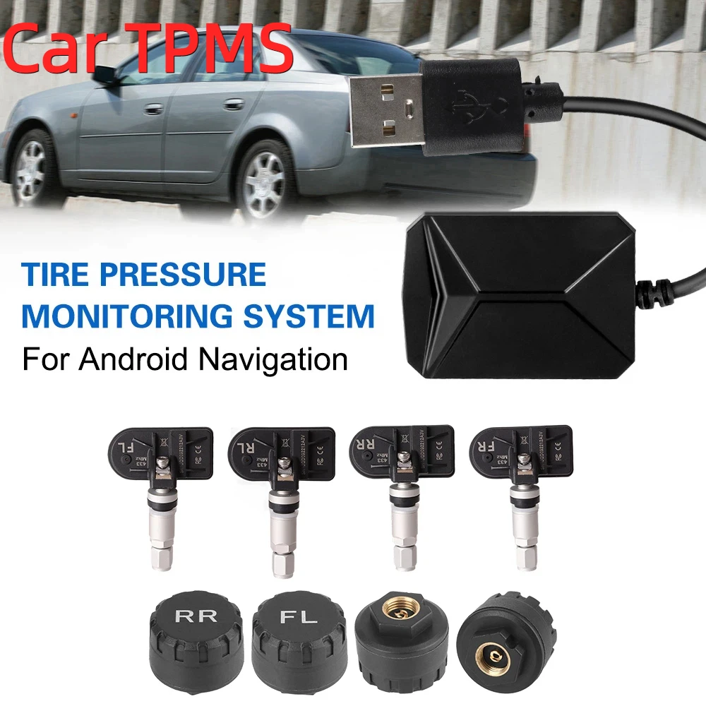 Wireless Tire Pressure Monitoring System with USB and 4 Sensors for Universal Compatibility