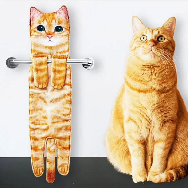 Funny Cat Hand Towels Kitchen Bathroom Hand Towel Quick Dry Soft Absorbent Microfiber Cat Shape Wipe Hands Towel For Lovers
