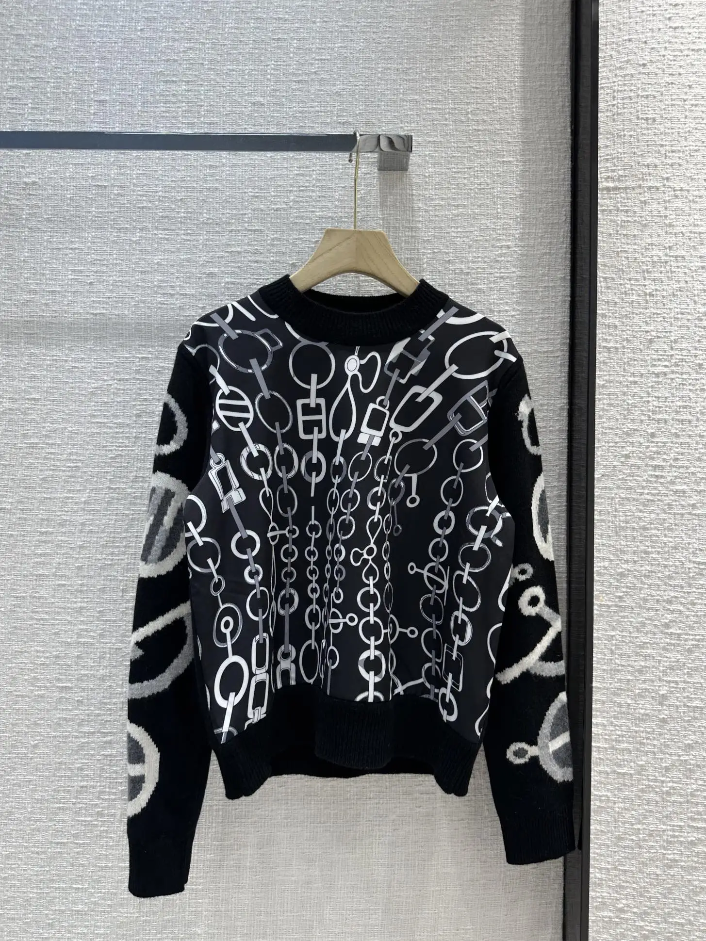 

2023 Women's Clothing Geometric print patchwork cashmere sweaterWinter New