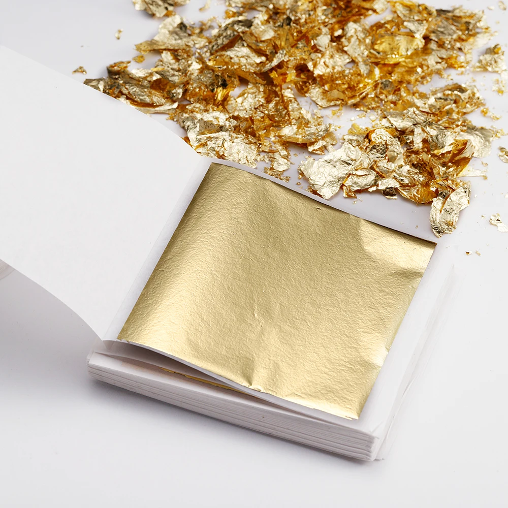 100Sheets Imitation Gold Foil Paper Leaf Gilding Epoxy Resin Fillings for DIY Epoxy Resin Mold Crafts Nail Art Home Decorations