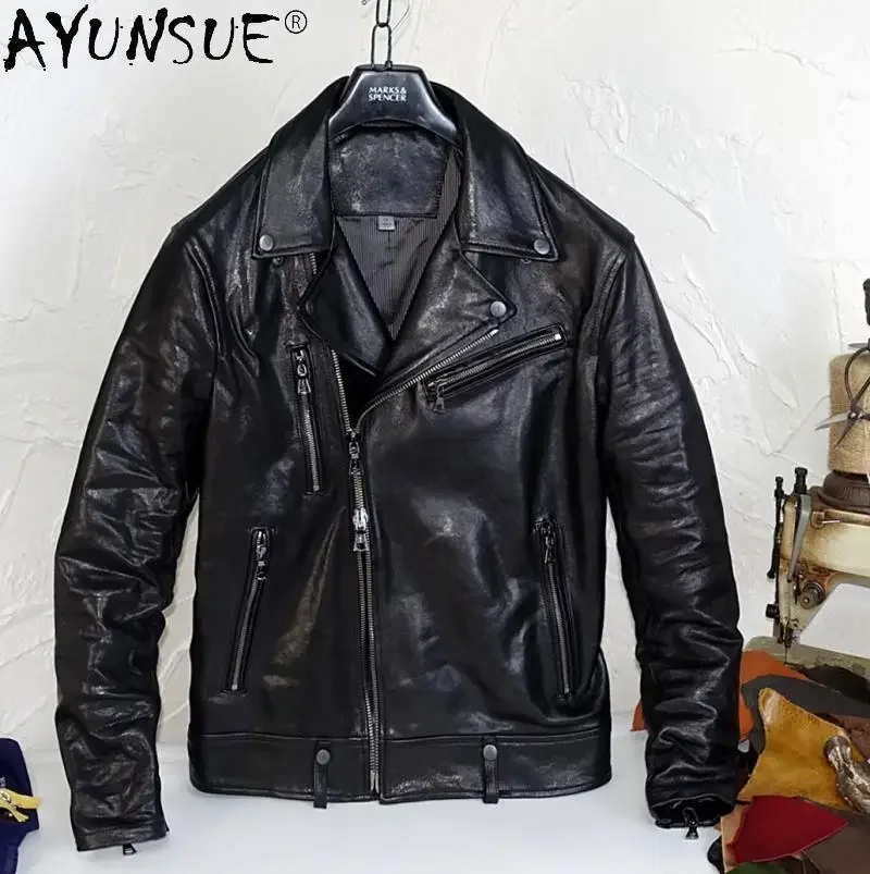 

AYUNSUE Genuine Leather Jacket Man Real Sheepskin Coat Biker Motorcycle Jacket for Men Plus Size Spring 2021 Veste Cuir Homme