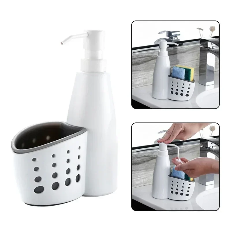Two-in-one Soap Dispenser Sundries Storage Box Multi-function Liquid Detergent Container Sponge Drain Rack Household Tools