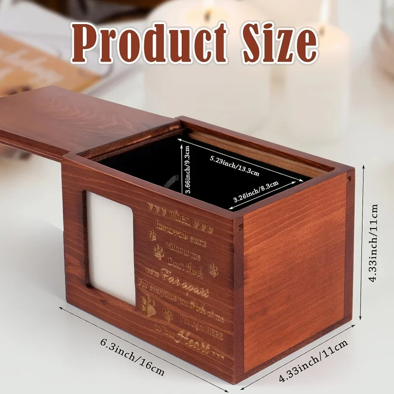 Pet Urn Dog or Ashes，Wooden Pet Urn with Photo Frame，Pet Memorial or Dog Box with Black Flannel，Lost P