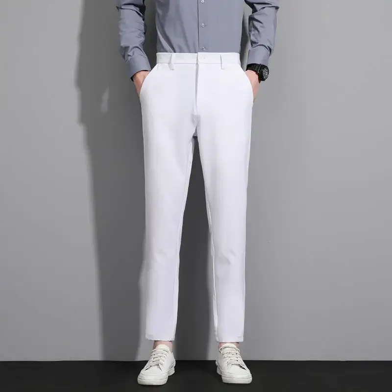thumbnail image 1 of Pantalones de traje de hombre de talla grande Pantalones de verano rectos para hombre Negro Lujoso coreano Reseñas Muchas prendas de trabajo baratas 2024 Tela nueva en, 1 of 5