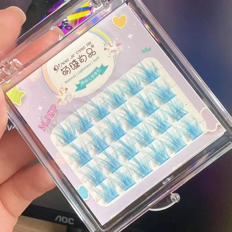 Description Picture 5 of itemColorful Individual Lashes Natural Volume Wispy Segmeted False Eye Lashes Extension Cluster Eyelash Red Purple White Blue Purple