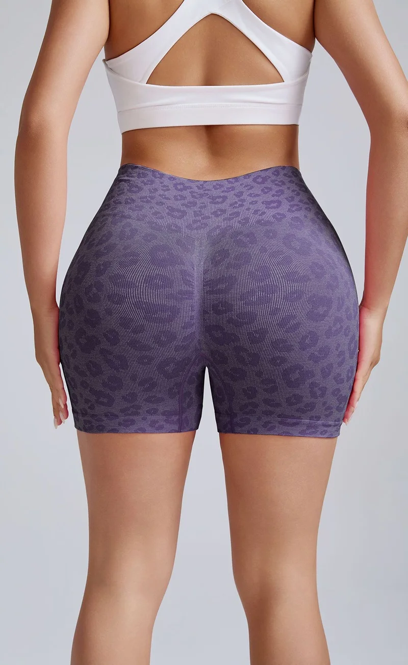 Leopard Print High Waist Yoga Shorts - Womens Gym Fitness Summer Leggings