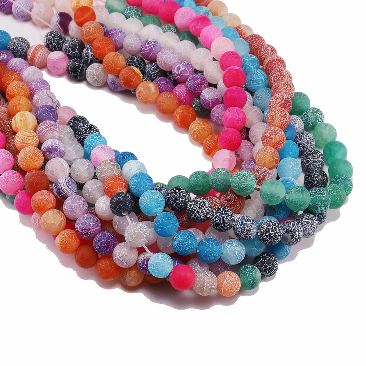 

Colorful Frost Cracked Agates Stone Matte Dream Fire Dragon Veins Onyx Loose Spacer Beads For Jewelry Making DIY Bracelet
