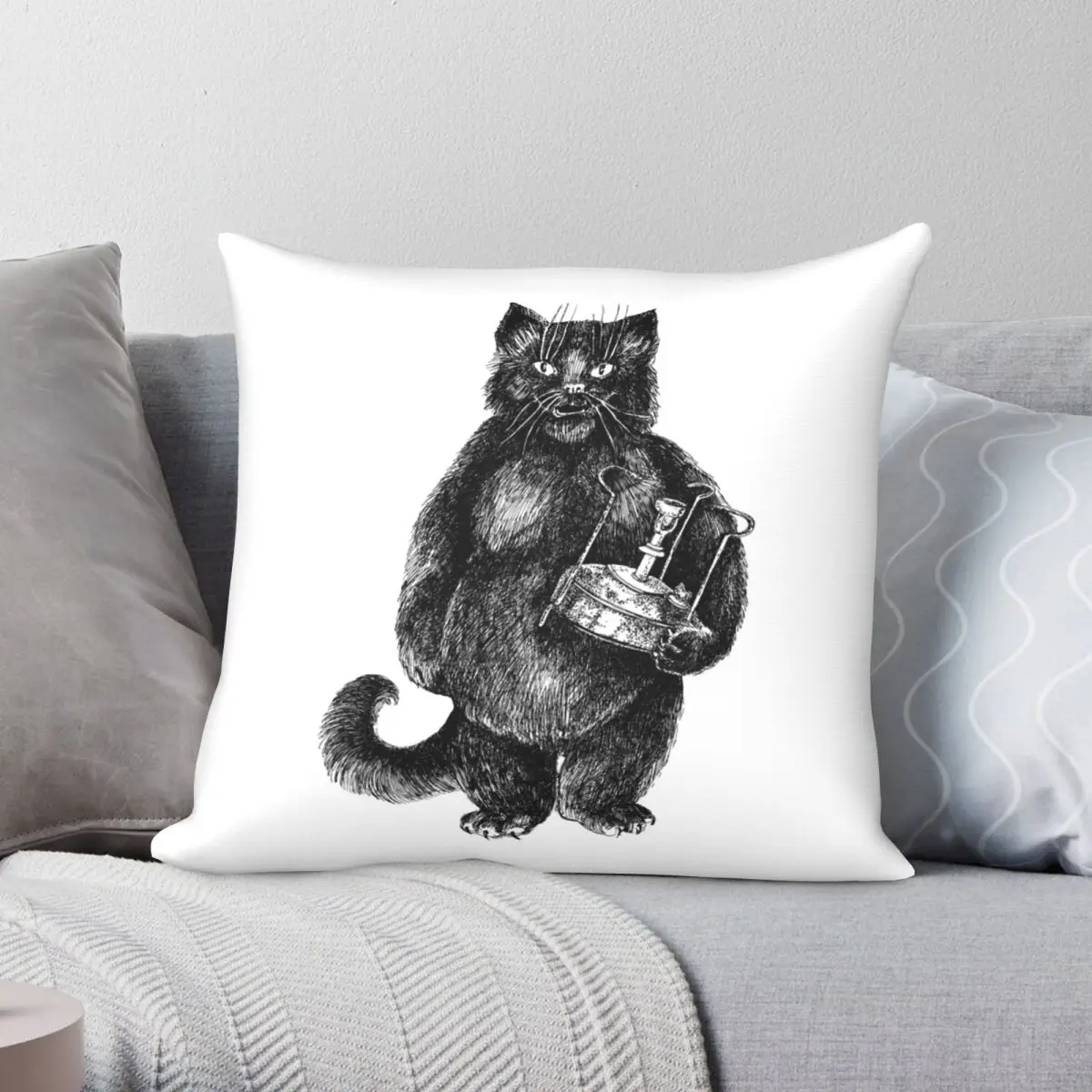 

Behemoth The Cat Square Pillowcase Polyester Linen Velvet Printed Zip Decor Pillow Case Bed Cushion Cover 45x45