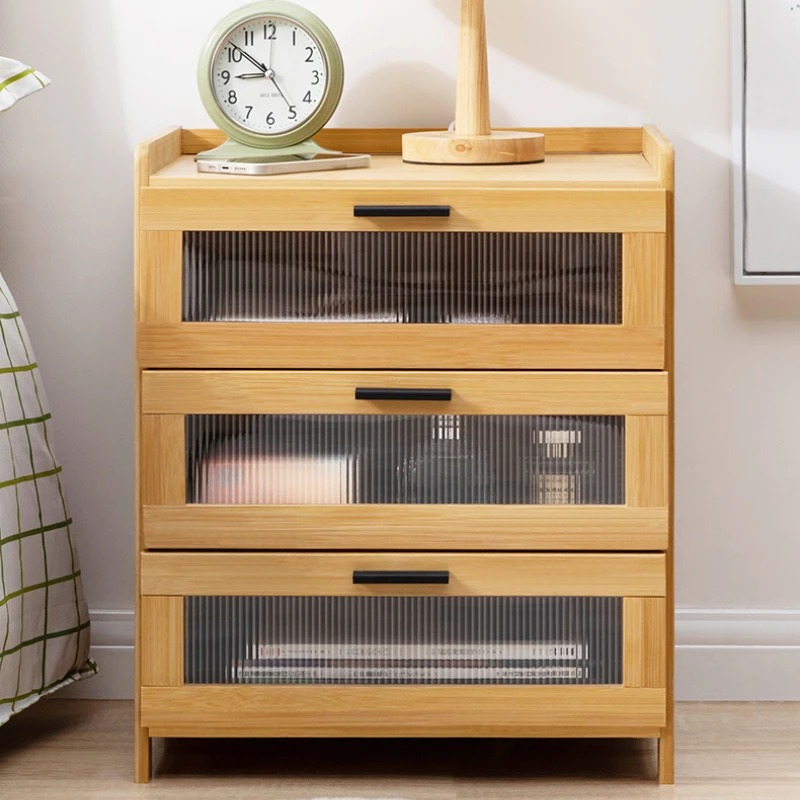 Simple Modern Nightstand Bamboo Storage Cabinet Bedside Storage Organizer Multifunctional Drawer for Home Bedroom