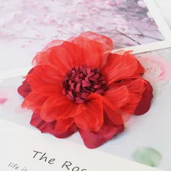 Handmade Fabric Flowers for DIY Decoration and Crafting - Set of 5 Large Pieces (Red)