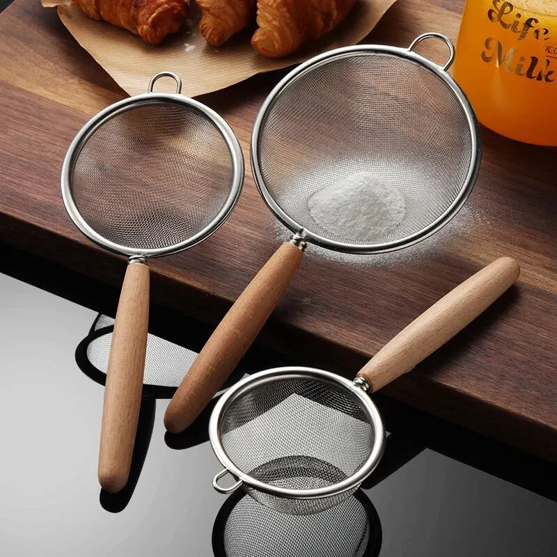 Stainless Steel Mesh Filter Spoon with Wooden Handle