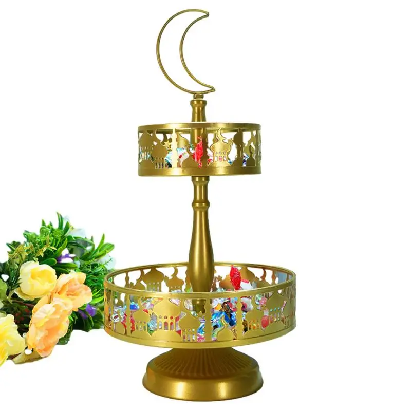 

New Eid Mubarak Serving Tray Ramadan Decoration Multi-layer Iron Dessert Cake Stand For Home Islamic Muslim Party Decor Supplies