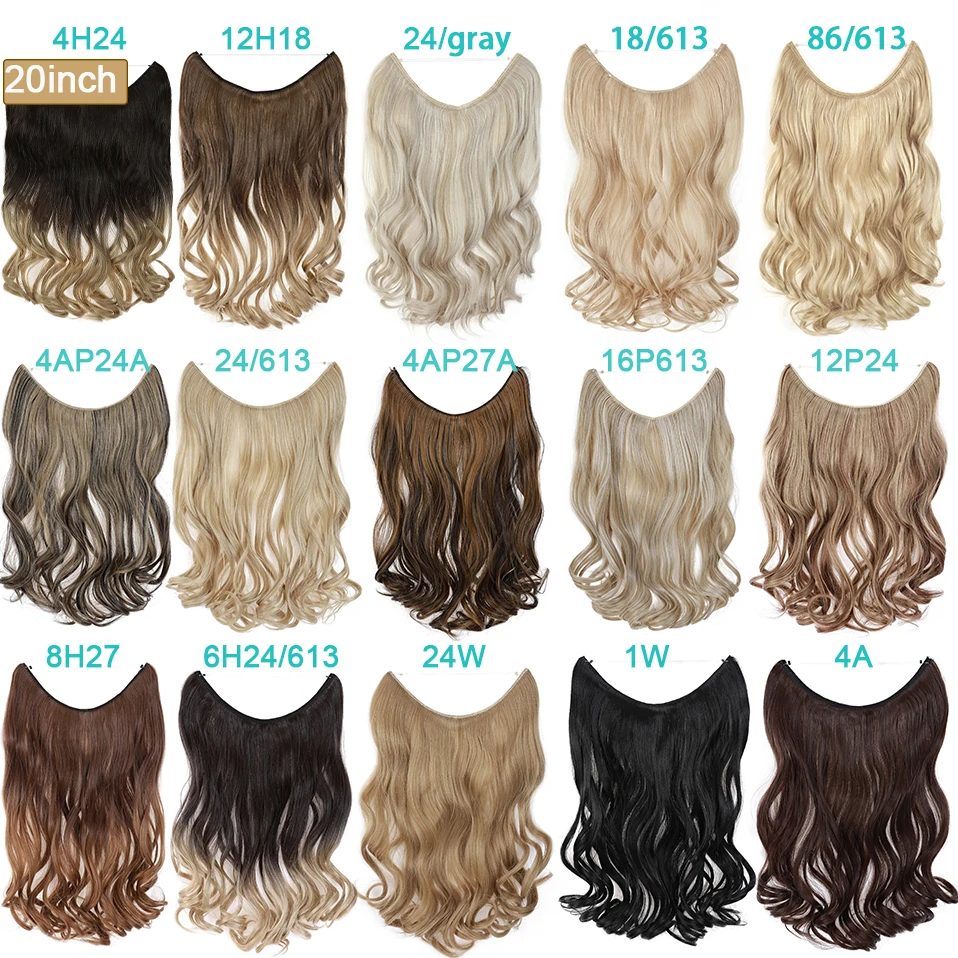 Hair extensions BENIHAIR synthetic invisible wire hair extensions transparent wire adjustable long wavy curly secret hairpiece 20 inch for women