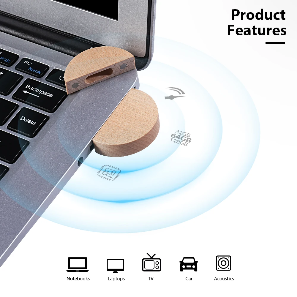 USB3.0 원형 나무 USB 3.0 플래시 드라이브 128GB 무료 맞춤형 로고 펜 드라이브 64GB 메모리 스틱 저장 장치 펜드라이브 32GB 나무 상자