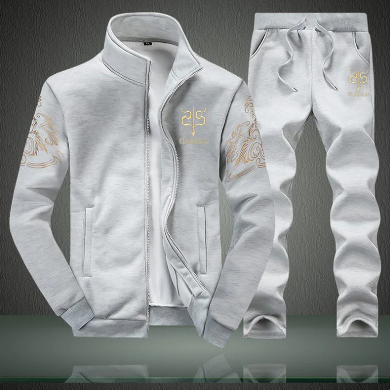 Spring and Autumn  Winter  Men's Youth Fashion Casual Sports Suit Solid Color Cardigan Long Sleeve Hoodie Pant Suit