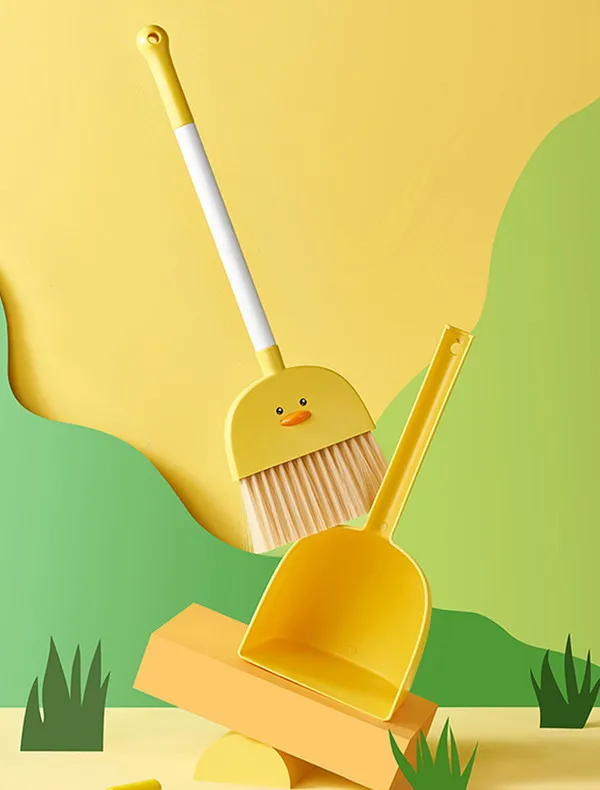 Yellow Duck Children's Broom and Dustpan Set Cute Household Dustpan Combo  Cartoon Standing for Little Housekeeping Helper Tools - AliExpress