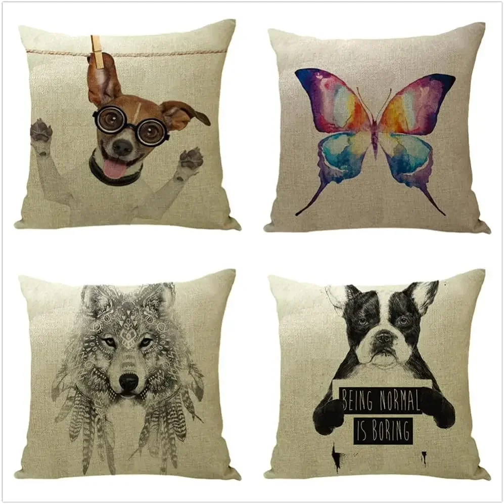 

Butterfly linen print pillowcase with shaped zipper pillowcase sofa living room cushion cover 50X50cm