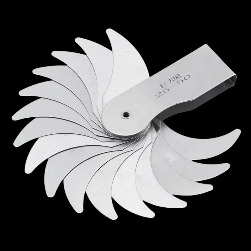 R25-50MM Radius Gauge 16 Blade Stainless Steel for Checking Thread Pitch
