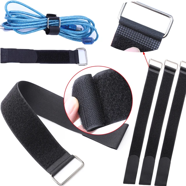 5Pcs/Lot Metal Iron Buckle Reusable Ties Hook and Loop Strap Cable Ties Tape  Nylon Strap