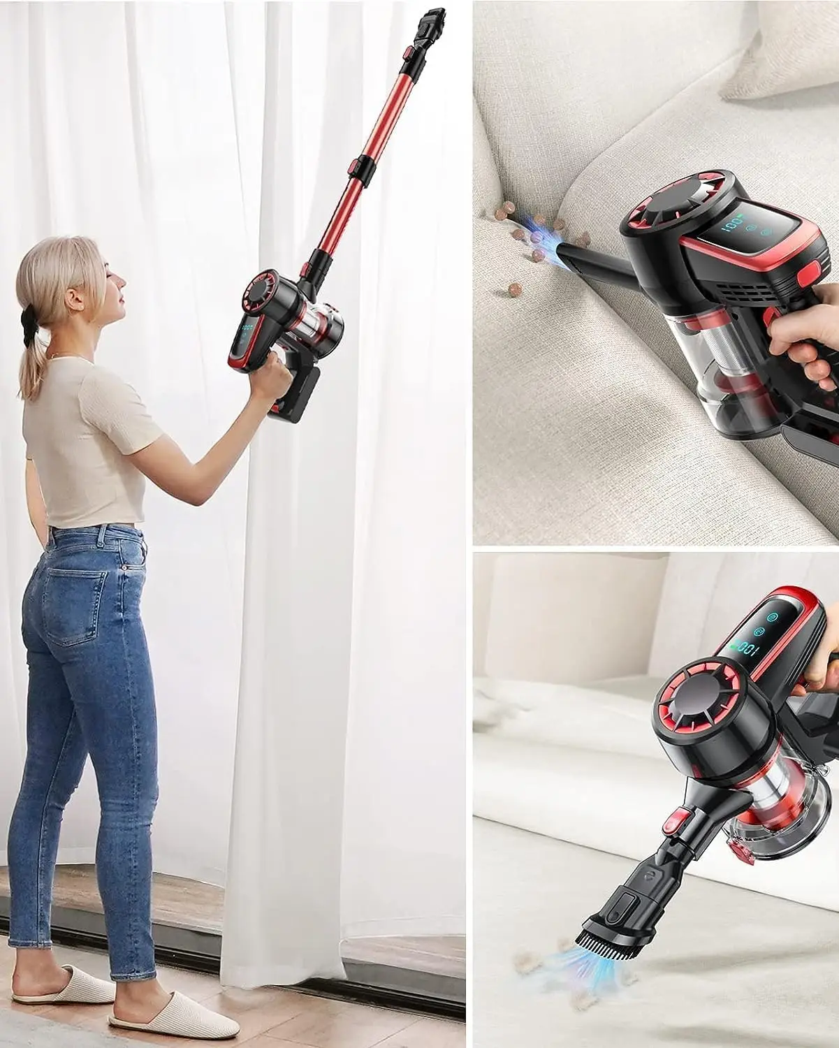 Cordless Stick Vacuum Cleaner 30KPa Powerful Suction Quiet Lightweight  Multi-Function Handheld Vacuum Deep Cleaning for Floor Carpet Car Pet Hair