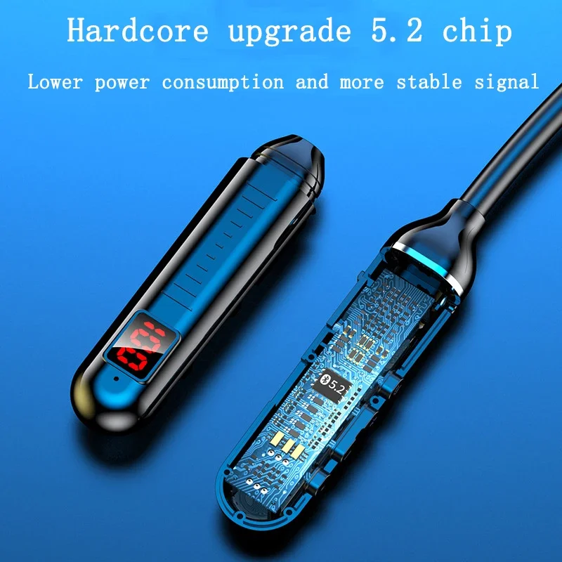 Stereo Hanging Neck Wireless Bluetooth Headset Magnetic Suction Digital Display Large Capacity Half In-Ear Sports Headset