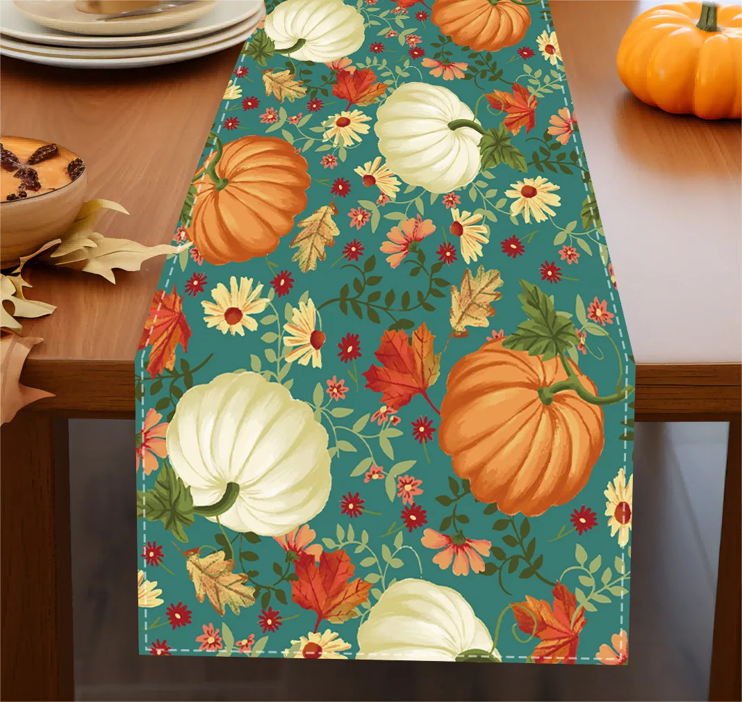 

Linen Table Flag Halloween Festival Pumpkin Maple Leaf Home Restaurant, Living Room, Dining Table Indoor and Outdoor Decoration