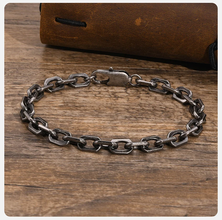 Vnox Bold Rolo Kette Armbänder für Männer, Vintage Edelstahl Glieder Armband, Punk Rock 6,5mm Kabel kette Armband – Detail 5