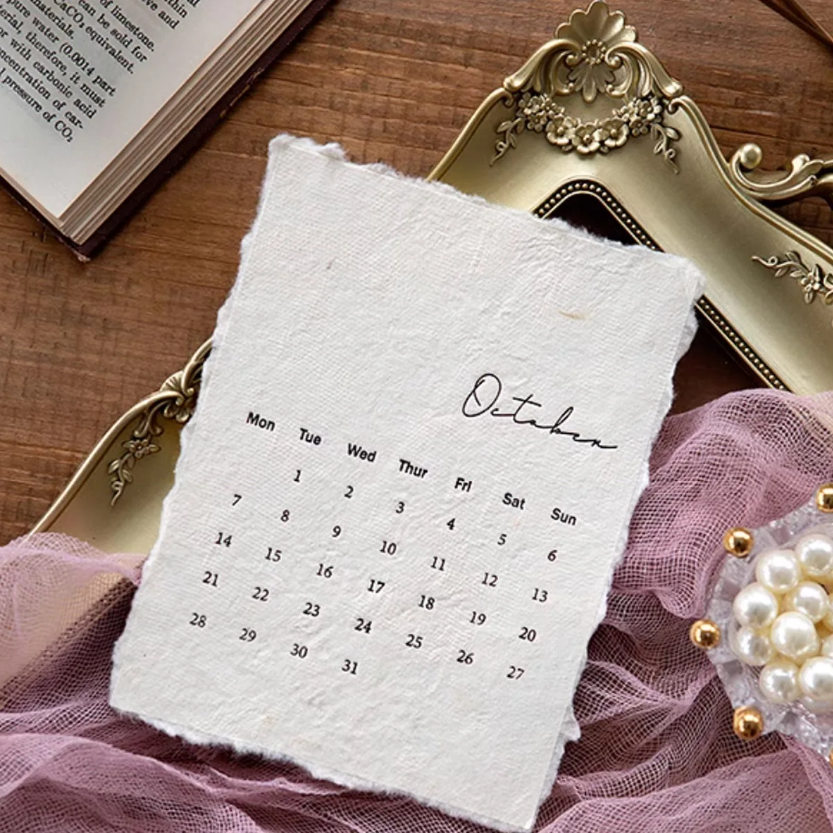 1PC Ins Cold Style Literary English Rough Edge Calendar Card Nail Jewelry Shooting Photo Props Background Decoration Ornaments