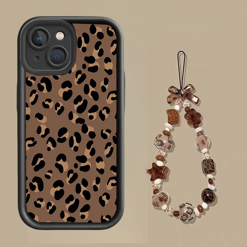 Leopard Pattern Phone Case with Chain Attachment