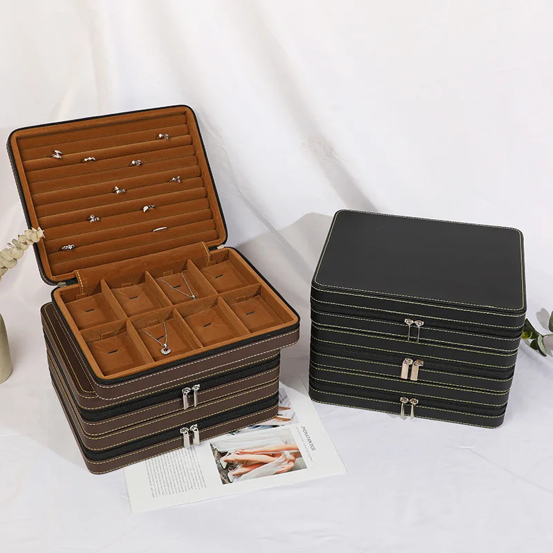 

Makeup Multifunctional Pendant Necklace Square Ring Gift Box Travel Portable Leather Jewelry Case