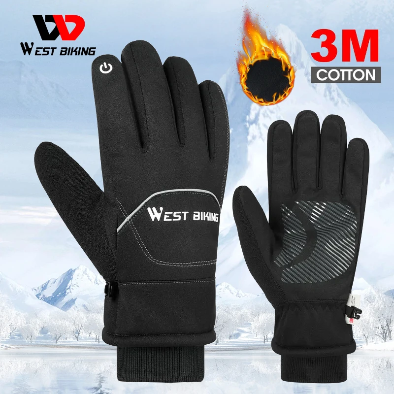 

WEST BIKING Winter Cycling Gloves 3M Thermal Windproof Fleece Gloves Men Women Waterproof Motorcycle Skiing Cycling Sport Gloves