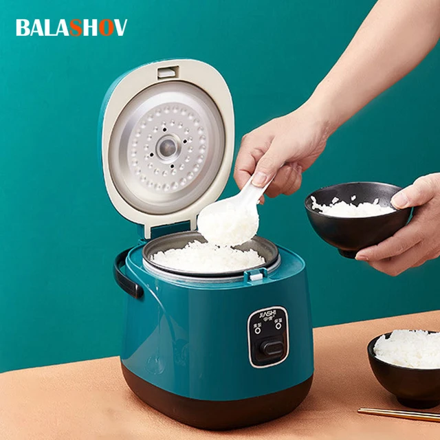 Mini Rice Cooker- 110V 200W Removable Stainless Steel Food Heating Rice  Cooker - with Bowl, Plate, Measuring Cup (Blue)