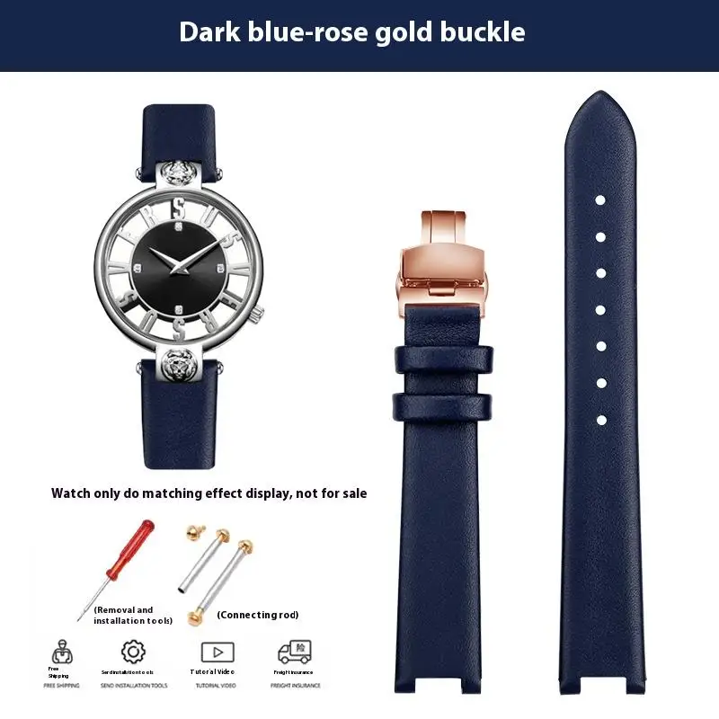 Women's Genuine Leather Cowhide Watchband with Notched 16mm Butterfly Buckle