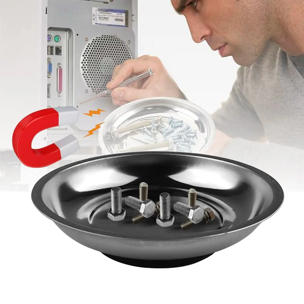 Round Magnetic Parts Tray Bowl Dish Stainless Steel Garage Holder Tool  Organizer