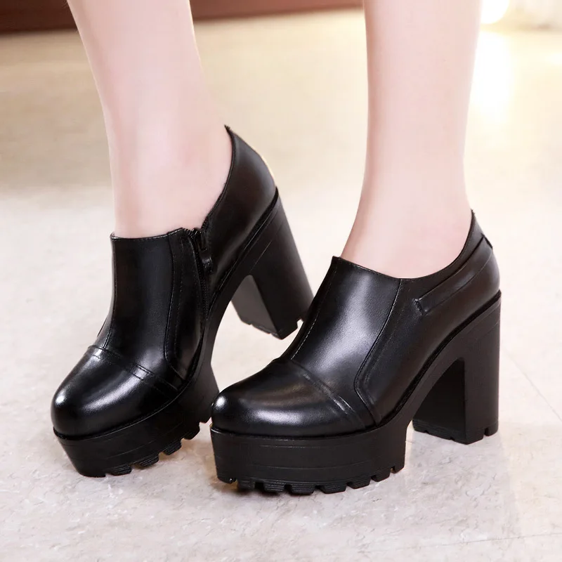 2023 Round Toe Genuine Leather Women's Shoes Women Fashion High Heels Autumn Winter Ankle Boots Black Office Shoe Plus Size32-43