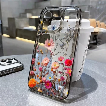 Flower Phone Case For iPhone 16 15 13 11 14 12 17 Pro Max 16E XS XR 7 8 Plus SE Shockproof Transparent Cover Silicone Soft Funda 1