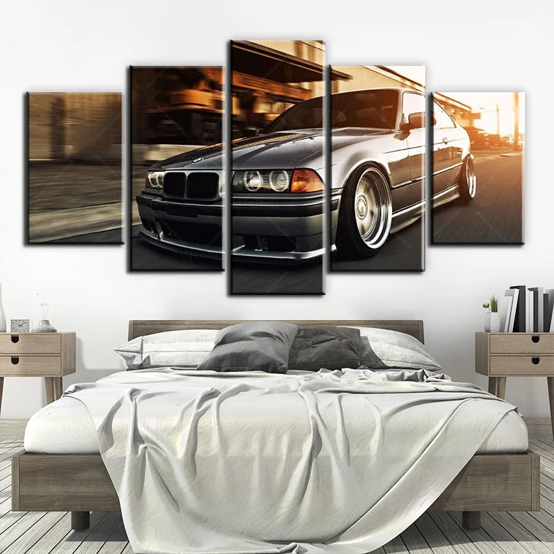 Wall Art Painting Canvas 5 Panels BMW Sports Car Modular Pictures Home Wall  Car Decor Posters Modern Bedroom Decoration Frames