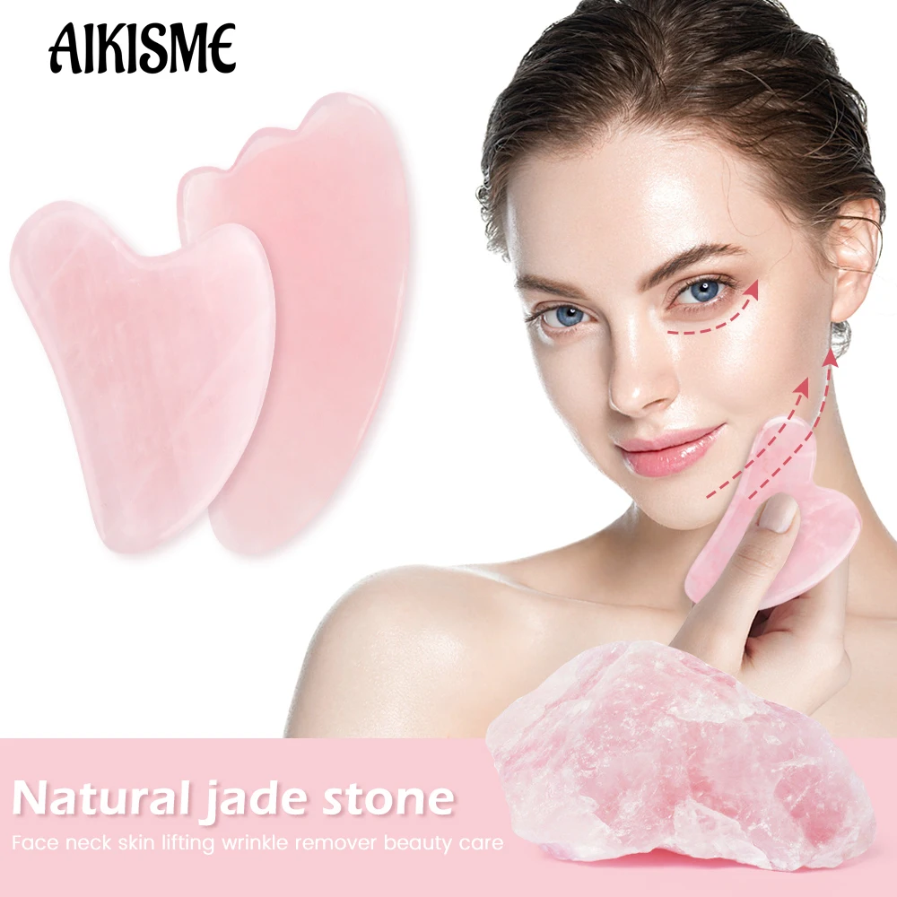 500g natural crystal raw stone hetian jasper stone offcuts original stone offcuts jade carving practice material Natural Jade Gua Sha Board Original Rose Quartz Facial Massager Roller Stone Massage Face Neck Skin Lifting  Care Face Mask