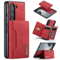 Magnetic Vintage Leather Wallet Case with Card Slots and Shockproof Protection for Galaxy Z Fold 7 (Red)