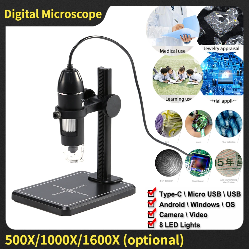 500x/1000x/1600x microscópio digital para eletrônica tipo-c usb ...