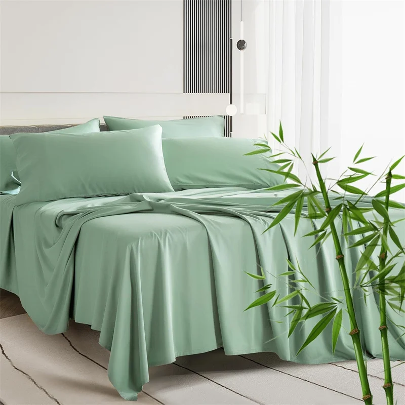 Pure Bamboo Bed Sheet Set 4/6Pcs Luxury 100% Organic Bamboo Bedding Set Smooth Soft Fitted Sheet Flat Top Sheet Pillowcase Silky 2