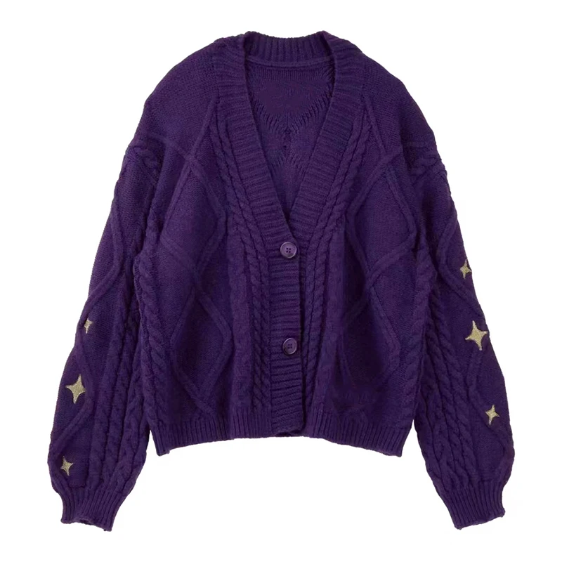 Autumn Winter Women Speak Now Cardigan Y2k Star Embroidered Knitted Cardigan Vintage Long Sleeve Sweater Coat 2